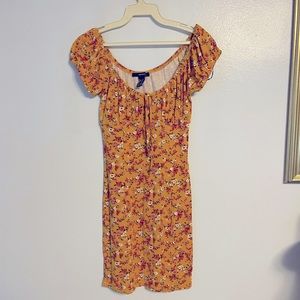 Mustard Yellow Floral Dress Ruched Bust